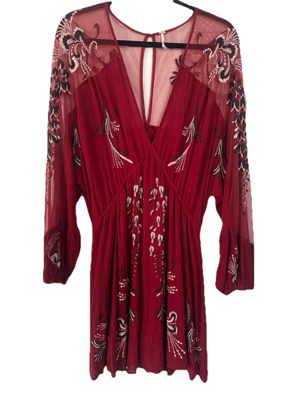 Free People Boho Mesh Embroidered Flowy Dress M